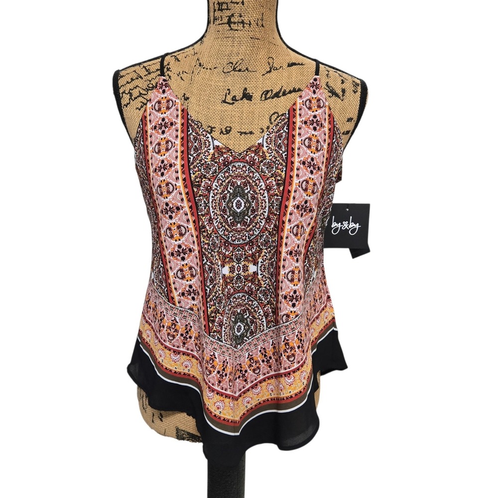 By & By Handkerchief‎ Hem Cami Tank Top Boho Festival Paisley Women's S NWT